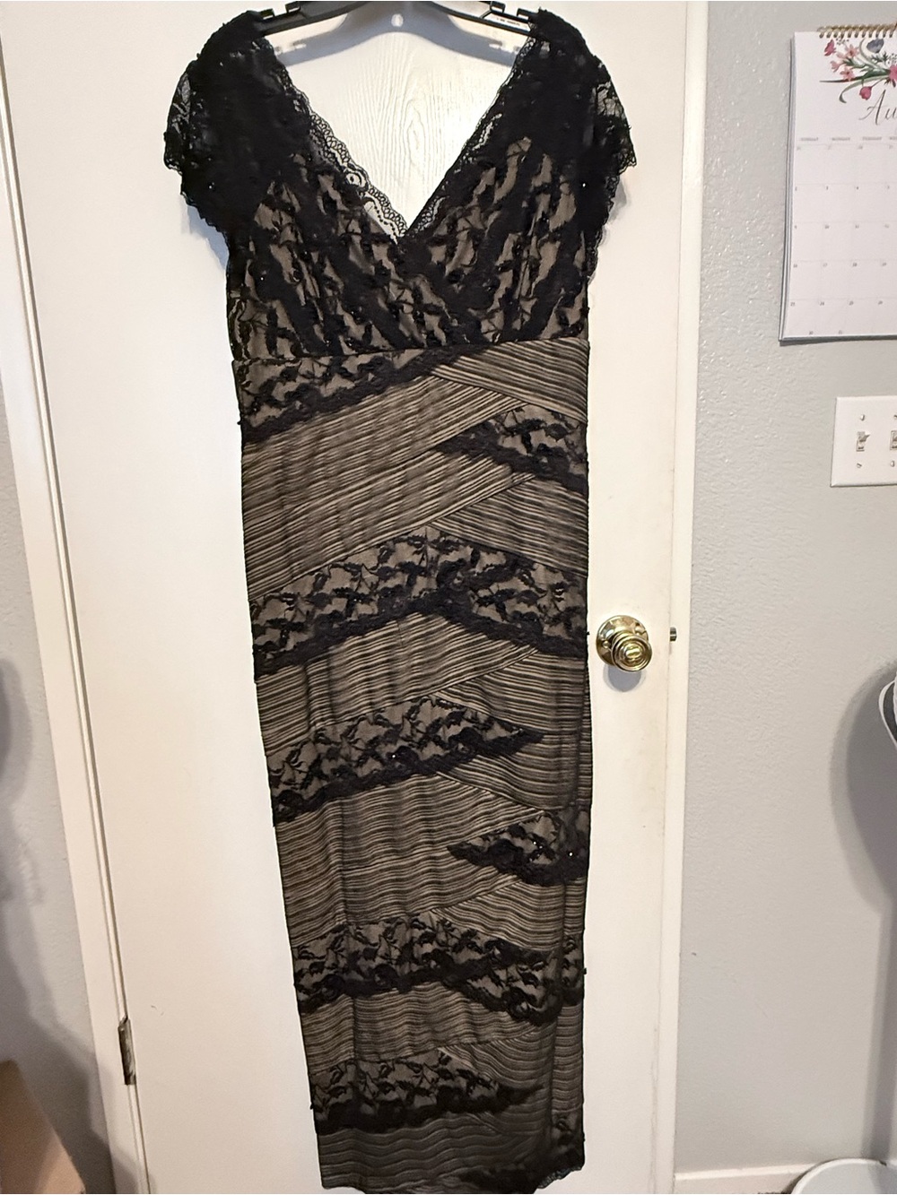 MARINA Black Lace Overlay Maxi Dress
